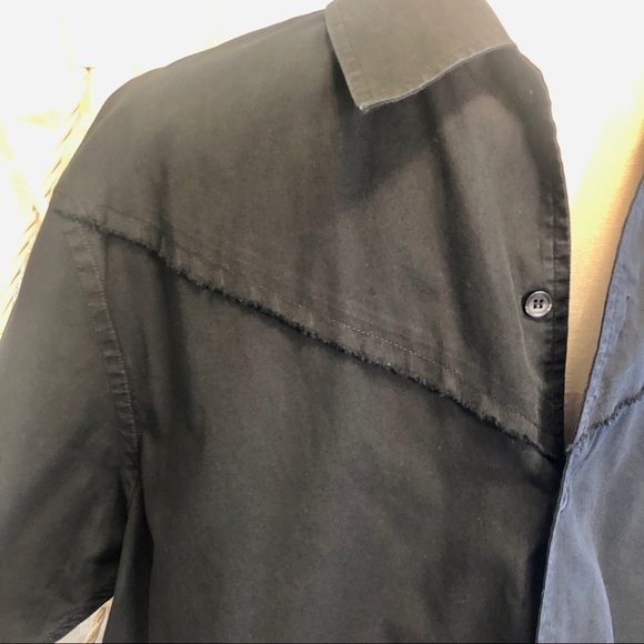 Reaction Kenneth Cole Shirt Black Button Up Short Sleeves Frayed Men's Large - Picture 3 of 16